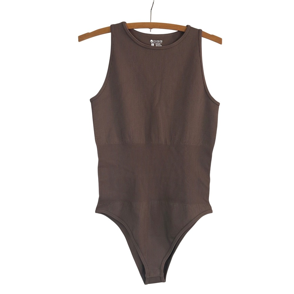 NWOT OQQ Espresso Brown Ribbed Seamless Bodysuit Sleeveless Crew Neck XL Women's